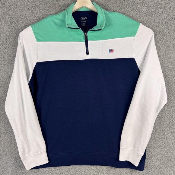 Chaps Sweater Mens 2XL Blue White Preppy Outdoor Fishing Camping‎ Hiking 1/4 Zip - Picture 1 of 13